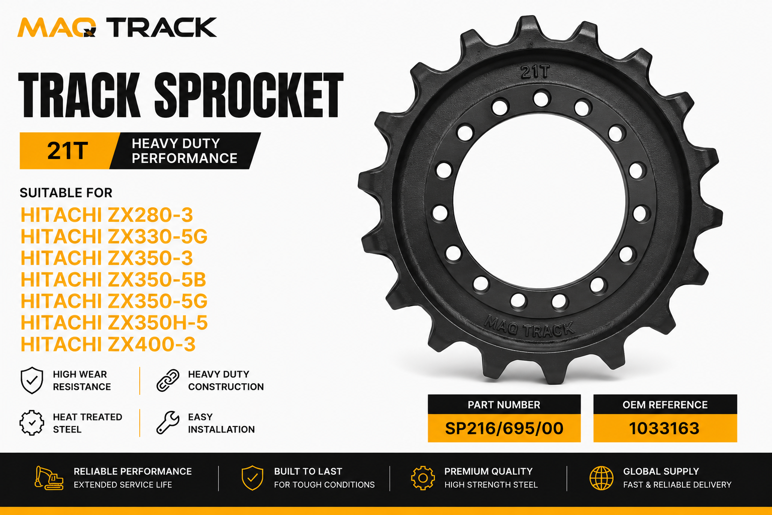 Track Sprocket 21T for Hitachi ZX350H-5 excavator by MAQ TRACK